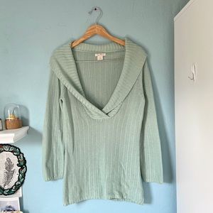 tommy bahama cowl neck seafoam green knit sweater. v neck ribbed pullover silk